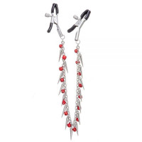 Зажимы на соски Lucky Bay Nipple play на цепочке с шипами и красными бусинами