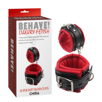 Наручники черные Chisa Behave! Luxury Fetish с мягкой красной подкладкой