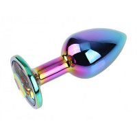 Анальная пробка с кристаллом Chisa Matrix Mont Rainbow Gem, металлическая, разноцветная, 7 х 2.7 см