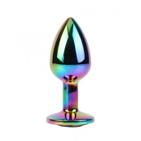 Анальная пробка с кристаллом Chisa Matrix Mont Rainbow Gem, металлическая, разноцветная, 7 х 2.7 см