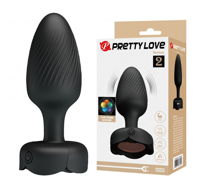 Анальный вибратор Pretty Love Varian с мерцающей подсветкой, черный, 10.8 х 3.8 см