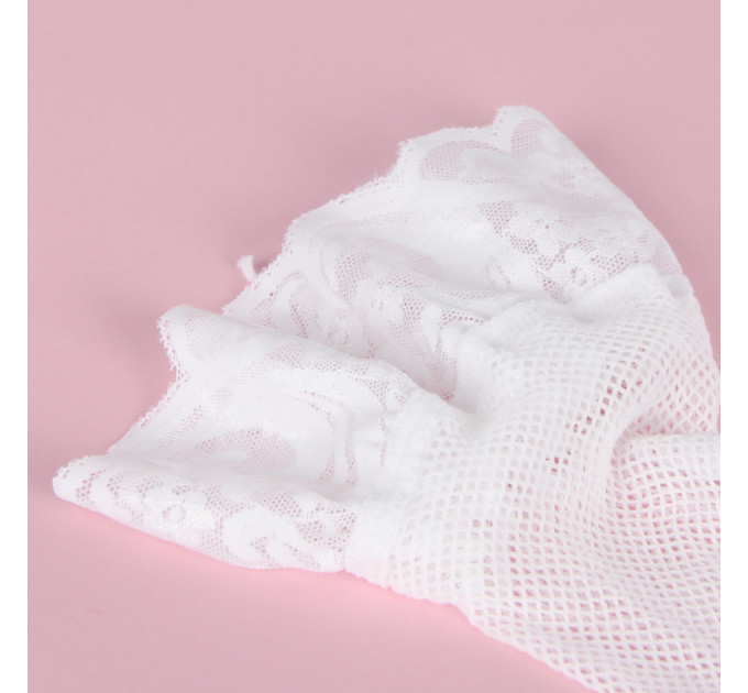 Панчохи в сіточку Star Night із мереживною коронкою, білі, XS-M