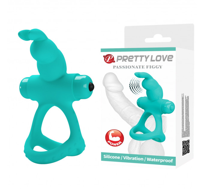 Эрекционное виброкольцо с кроликом PRETTY LOVE Passionate Figgy силиконовое, бирюзовое