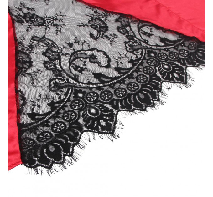 Халат с кружевной спинкой Star Night с поясом и стрингами, красно-чёрный, XS-S
