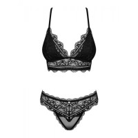 Комплект мереживної білизни Obsessive Renelia, чорний L/XL