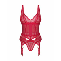 Корсет с пажами для чулок и стринги Obsessive Cupide Desir красный, S/M
