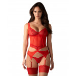 Корсет с пажами для чулок и стринги Obsessive Cupide Desir красный, S/M