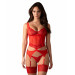 Корсет с пажами для чулок и стринги Obsessive Cupide Desir красный, S/M