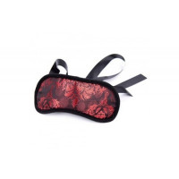 Маска на очі м'яка, з червоною вишивкою, на зав'язках, чорна