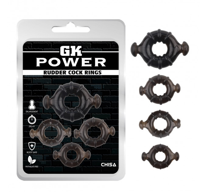 Набор эрекционных колец Chisa GK Power Rudder Cock Rings разного диаметра, черный