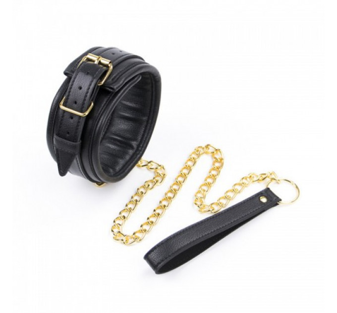 Ошейник с поводком DS Fetish Collar black with leash