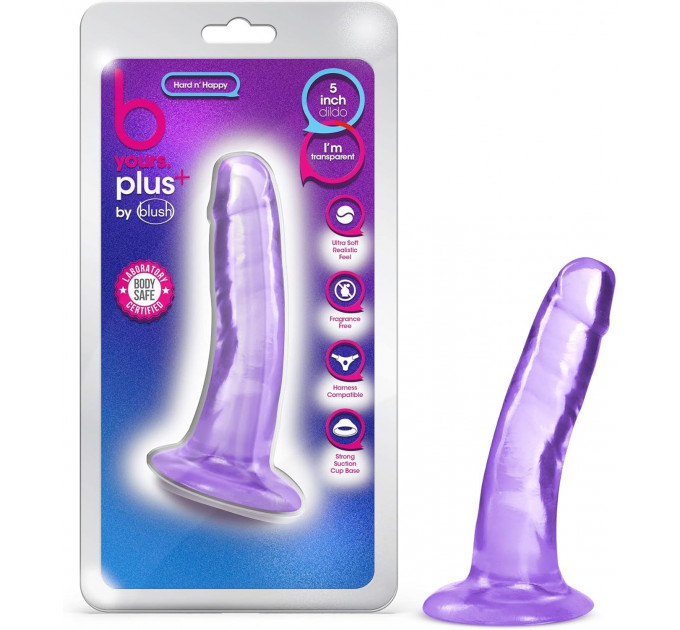 Реалистичный фаллоимитатор Blush B Yours Plus с изгибом для стимуляции точек G и P, фиолетовый