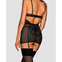 Сорочка в сеточку Obsessive Basitta со шнуровкой, черный, S/M