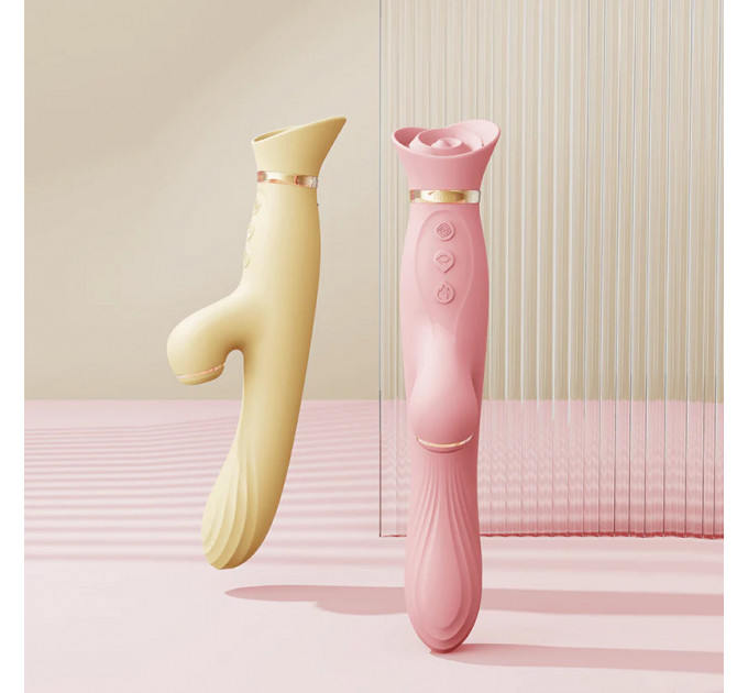 Вибратор с подогревом и вакуумной стимуляцией ZALO ROSE RABBIT PINK