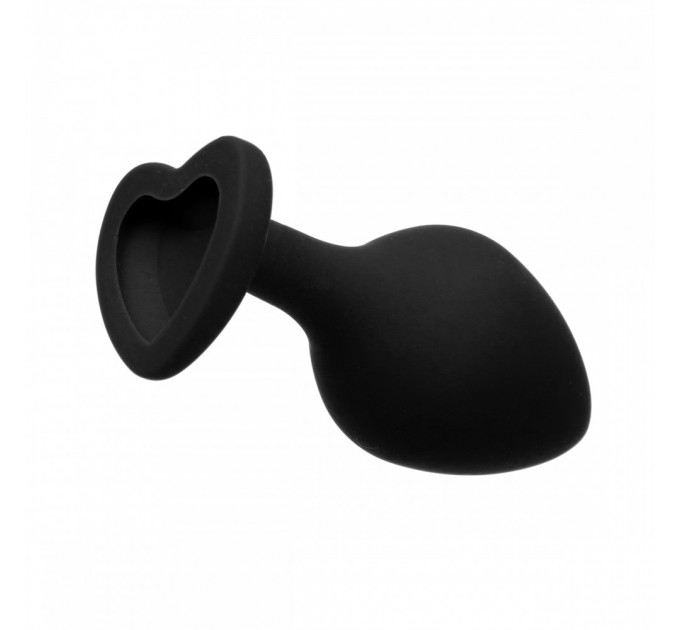 Анальная пробка с камнем Black Silicone Heart Red M