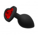 Анальная пробка с камнем Black Silicone Heart Red M