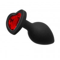 Анальна пробка з каменем Black Silicone Heart Red M