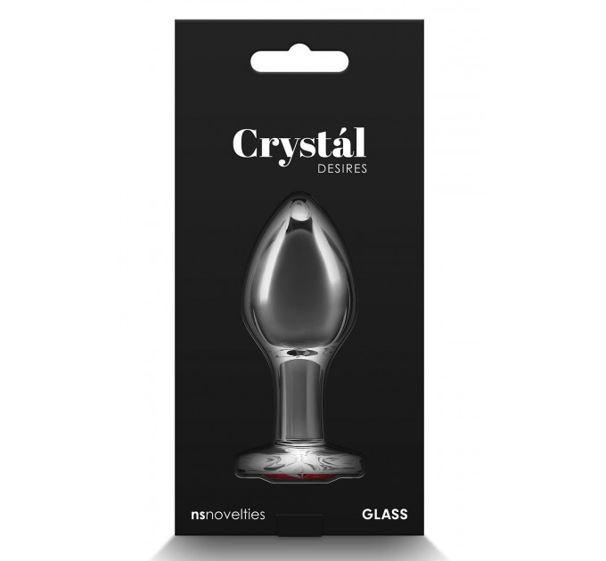 Анальна пробка прозора NS Novelties Crystal Hear скляна з червоним серцем, M