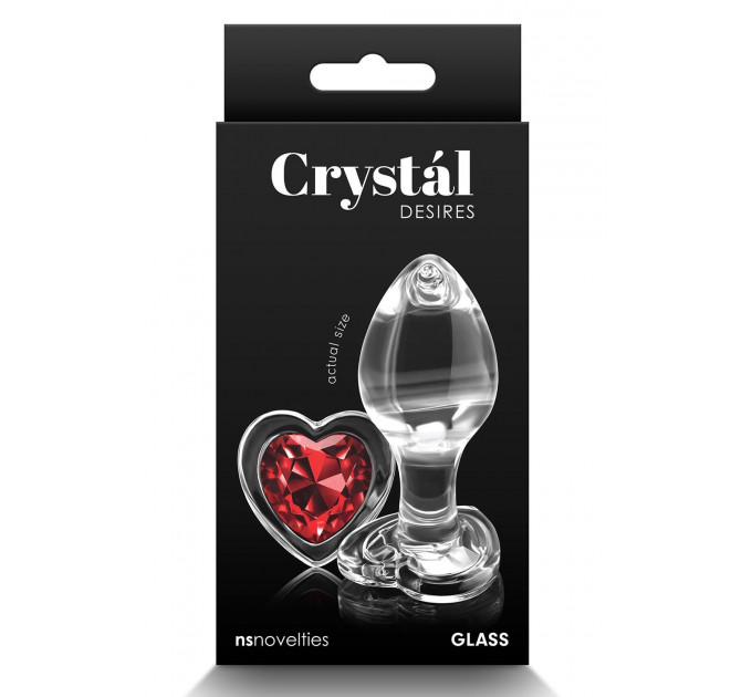 Анальна пробка прозора NS Novelties Crystal Hear скляна з червоним серцем, M