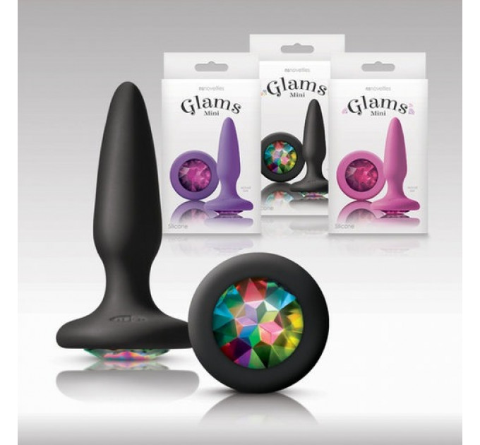 Анальная пробка с разноцветным кристаллом NS Novelties Glams, черный, Mini