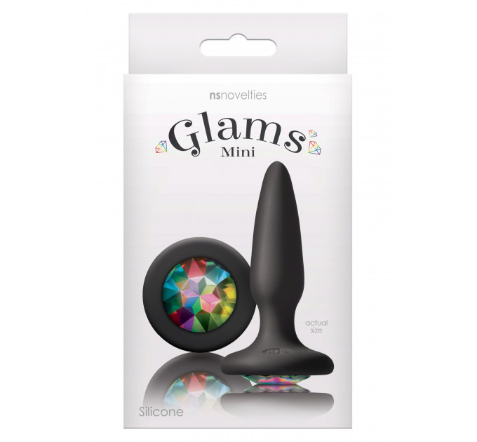 Анальная пробка с разноцветным кристаллом NS Novelties Glams, черный, Mini