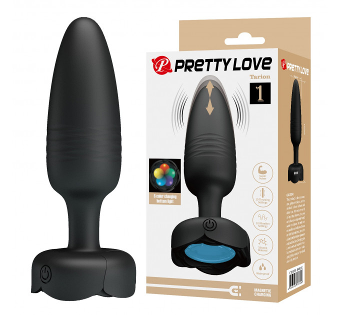 Анальный вибратор Pretty Love Tarion с мерцающей подсветкой, черный, 12.5 х 3.4 см