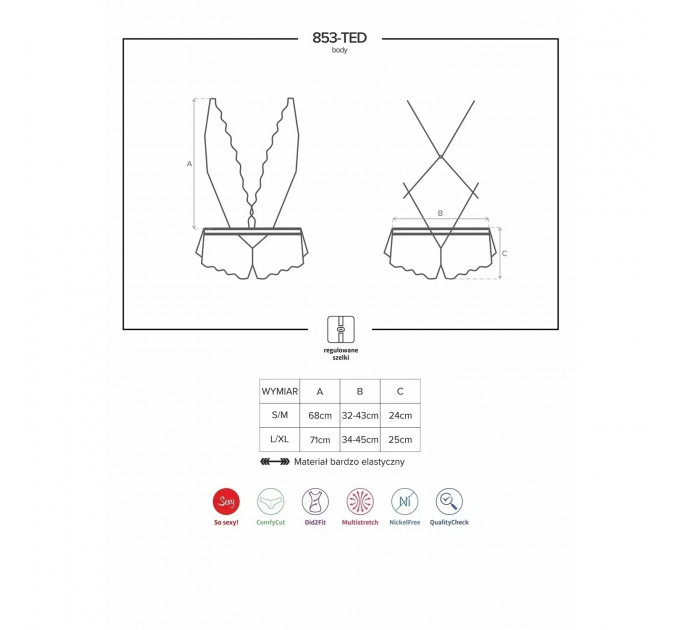 Мереживне боді Obsessive 853-TED-3 Teddy червоне, L-XL