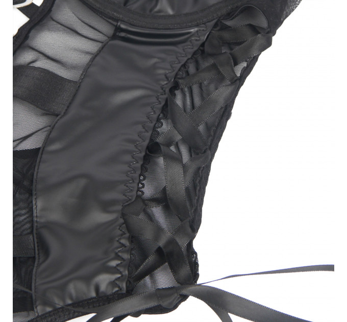 Боді зі штучної шкіри Star Night, з гартером, чорне, S