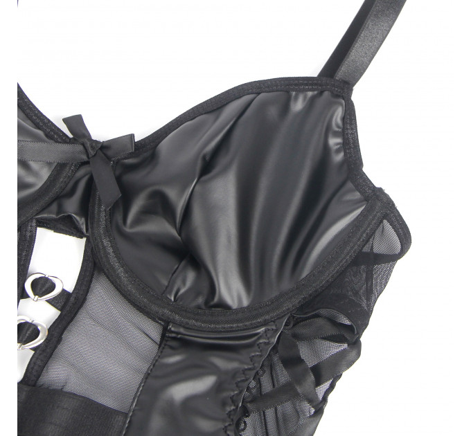 Боді зі штучної шкіри Star Night, з гартером, чорне, S