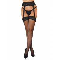 Чулки в сеточку с кружевным поясом Daring Intimates, черные, One Size