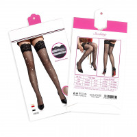 Чулки в сеточку Star Night с кружевной коронкой и стразами, красные, XS-M