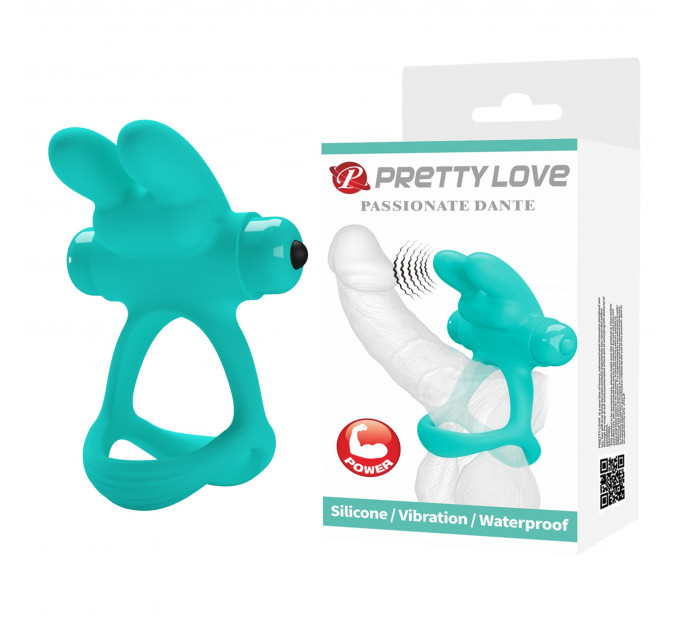 Эрекционное виброкольцо с кроликом PRETTY LOVE Passionate Dante силиконовое, бирюзовое