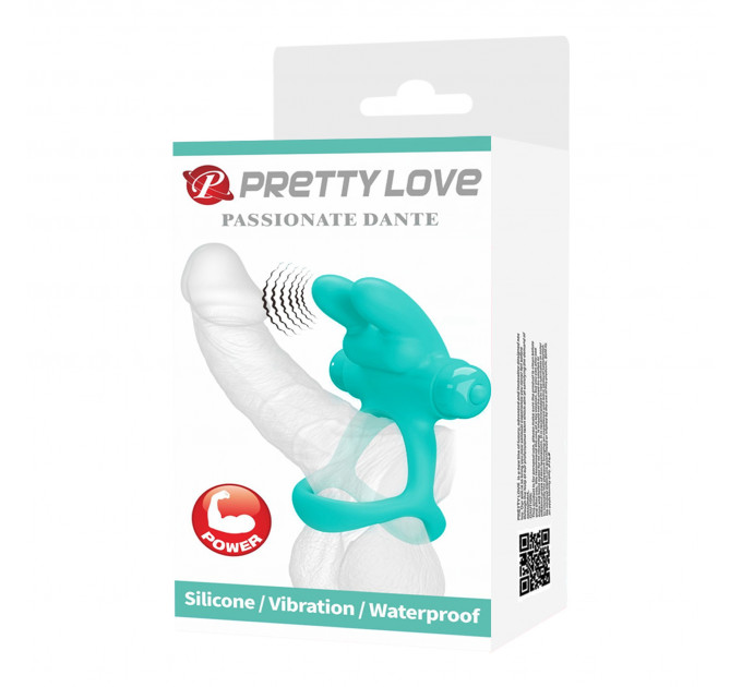 Эрекционное виброкольцо с кроликом PRETTY LOVE Passionate Dante силиконовое, бирюзовое