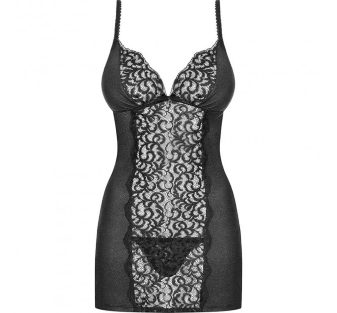 Эротическая сорочка с узором Obsessive Laluna Сhemise черная, L/XL