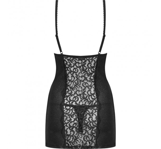 Эротическая сорочка с узором Obsessive Laluna Сhemise черная, L/XL