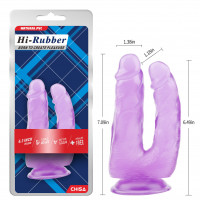 Фаллоимитатор реалистичный двойной Chisa Hi-Rubber на присоске, фиолетовый