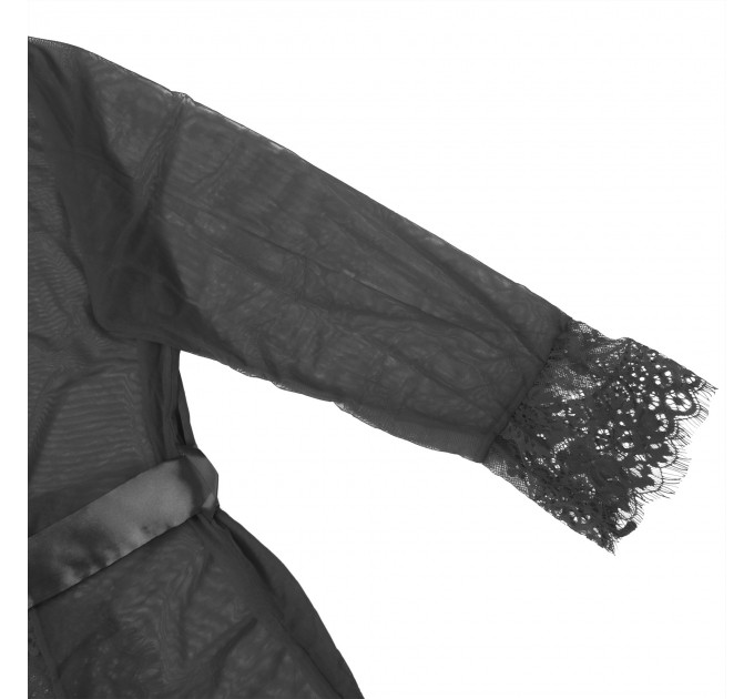 Халатик Star Night с узорами и поясом, черный, XS-S