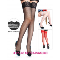 Комплект панчіх Star Night мереживні, чорні, білі, червоні, 3 пари, L-2XL Комплект панчіх Star Night мереживні, чорні, білі, червоні, 3 пари, L-2XL