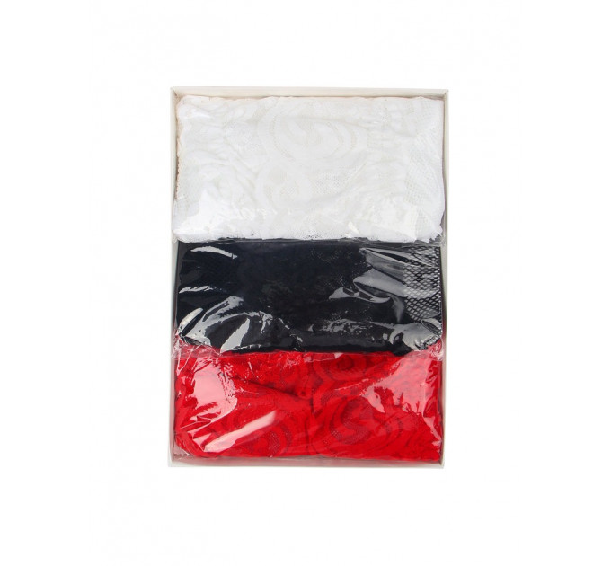 Комплект панчіх Star Night мереживні, чорні, білі, червоні, 3 пари, L-2XL