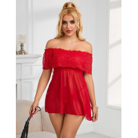 Кружевное сексуальное платье-комбинация Star Night с открытыми плечами, красное