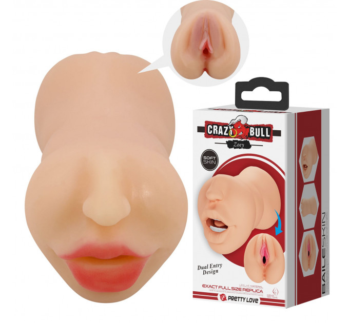 Мастурбатор з двома входами Crazy Bull Zoey Soft Skin рот і вагіна, 17 х 8.2 см