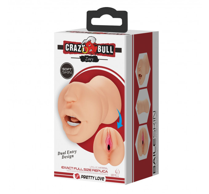 Мастурбатор з двома входами Crazy Bull Zoey Soft Skin рот і вагіна, 17 х 8.2 см