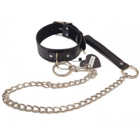 Нашийник з повідцем на ланцюжку, екошкіра, чорний