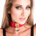 Нашийник широкий червоний Kinky Diva Collar Me із золотистим замочком у вигляді серця та ключиком