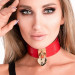 Нашийник широкий червоний Kinky Diva Collar Me із золотистим замочком у вигляді серця та ключиком