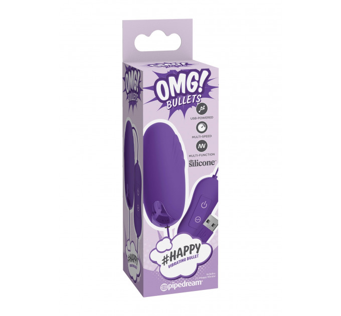 Вибропуля с пультом OMG! Bullets #Happy, 20 режимов, фиолетовая, 6.5 х 3 см