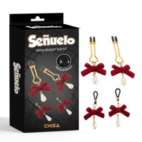 Зажимы на соски CHISA Senuelo Nipple Jewelry Play Kit с красными бантиками и жемчужинами