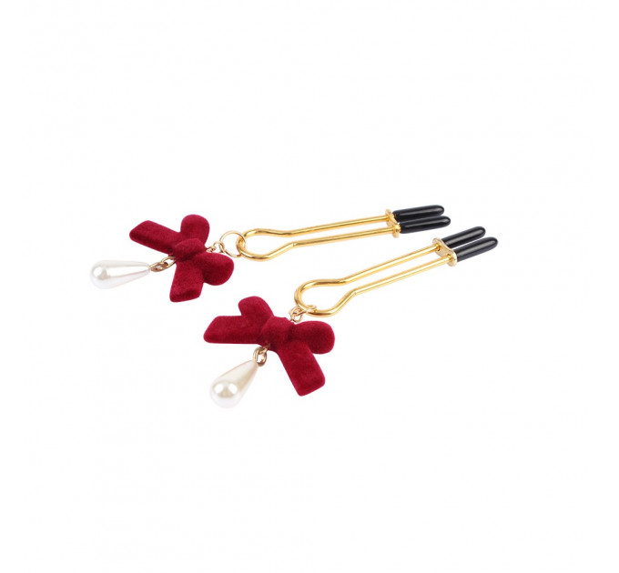 Зажимы на соски CHISA Senuelo Nipple Jewelry Play Kit с красными бантиками и жемчужинами