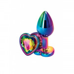 Райдужна анальна пробка з каменем Metal Colorful Heart L
