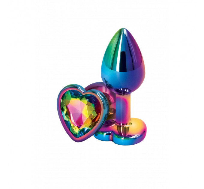 Райдужна анальна пробка з каменем Metal Colorful Heart L
